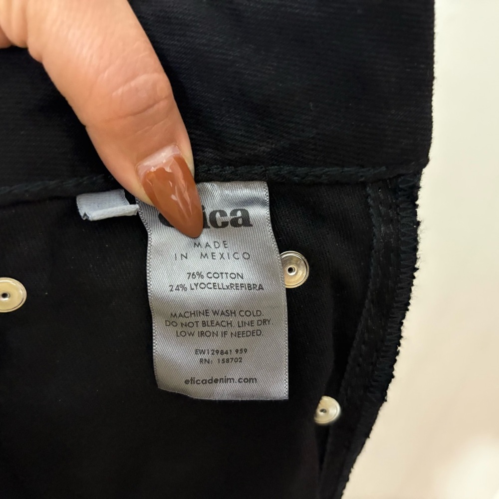 Etica Camille Low Rise Bootcut Jeans Black Drenched Coated Size 27 Sustainable - Picture 11 of 12